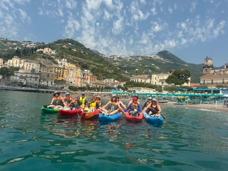 Amalfi: Kayak-Snorkel to Pandora Cave, Hidden Beach & Drinks - Snorkeling at the beach stop: easy gear-in, water-time-out