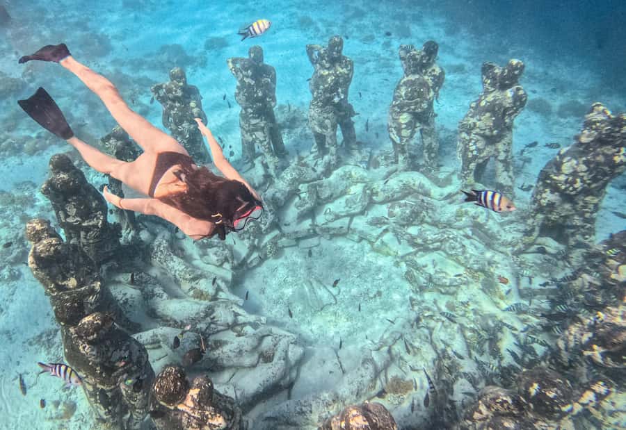 From Gili Air: Snorkeling with Turtles & Underwater Statue - The Nest underwater statues: the wow stop (with a crowd reality check)