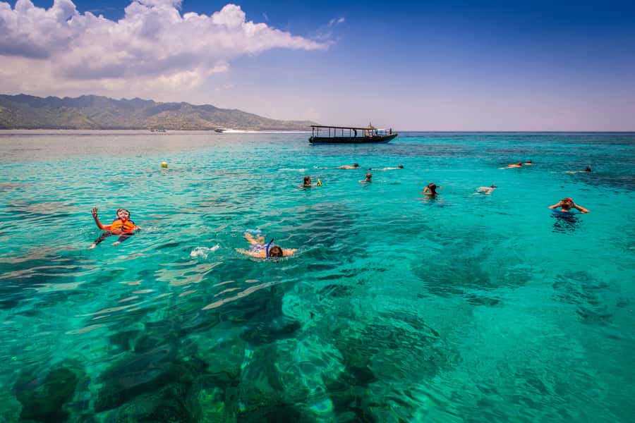 From Lombok: Gili Islands Snorkeling Day Trip - Nipah Beach to Gili Trawangan: walk, then your first reef session