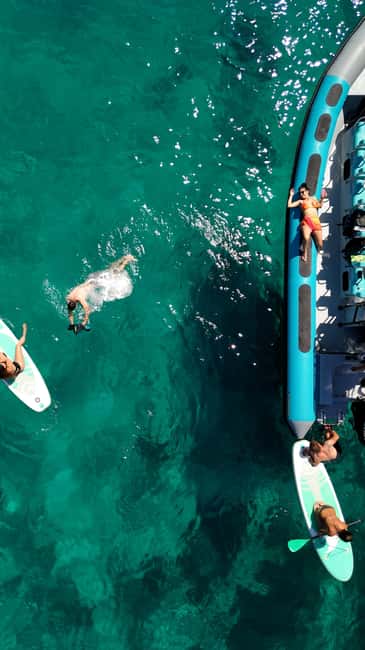 Mallorca: 2h speedboat tour, visit caves, cliffs and snorkel - The 1-hour swim and snorkel stop: sea scooters, paddleboards, and mask snorkeling