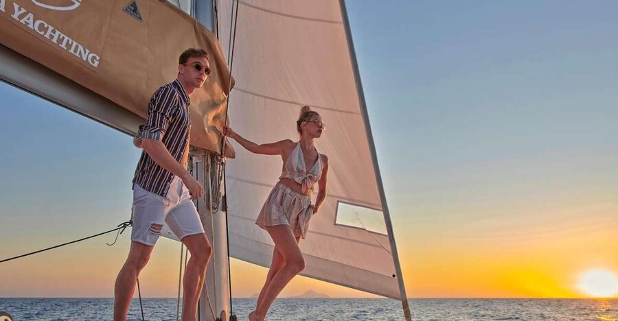 Santorini Gold Catamaran Cruise with Snorkel, BBQ & Open Bar - Vlychada Marina to Red Beach: the cruise starts with water