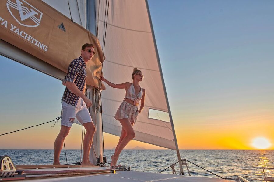Santorini Gold Catamaran Cruise with Snorkel, BBQ & Open Bar - Open bar, mezedes, and the kind of food that keeps the mood up
